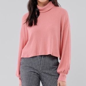 Hollister Cropped Ribbed Turtleneck Pink Sweater Barbiecore